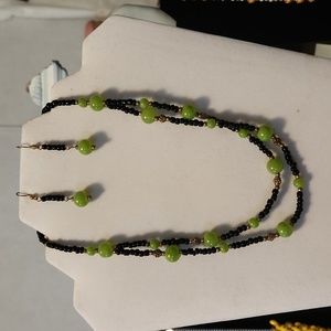 Jade and Onxy Necklace & Earring Set